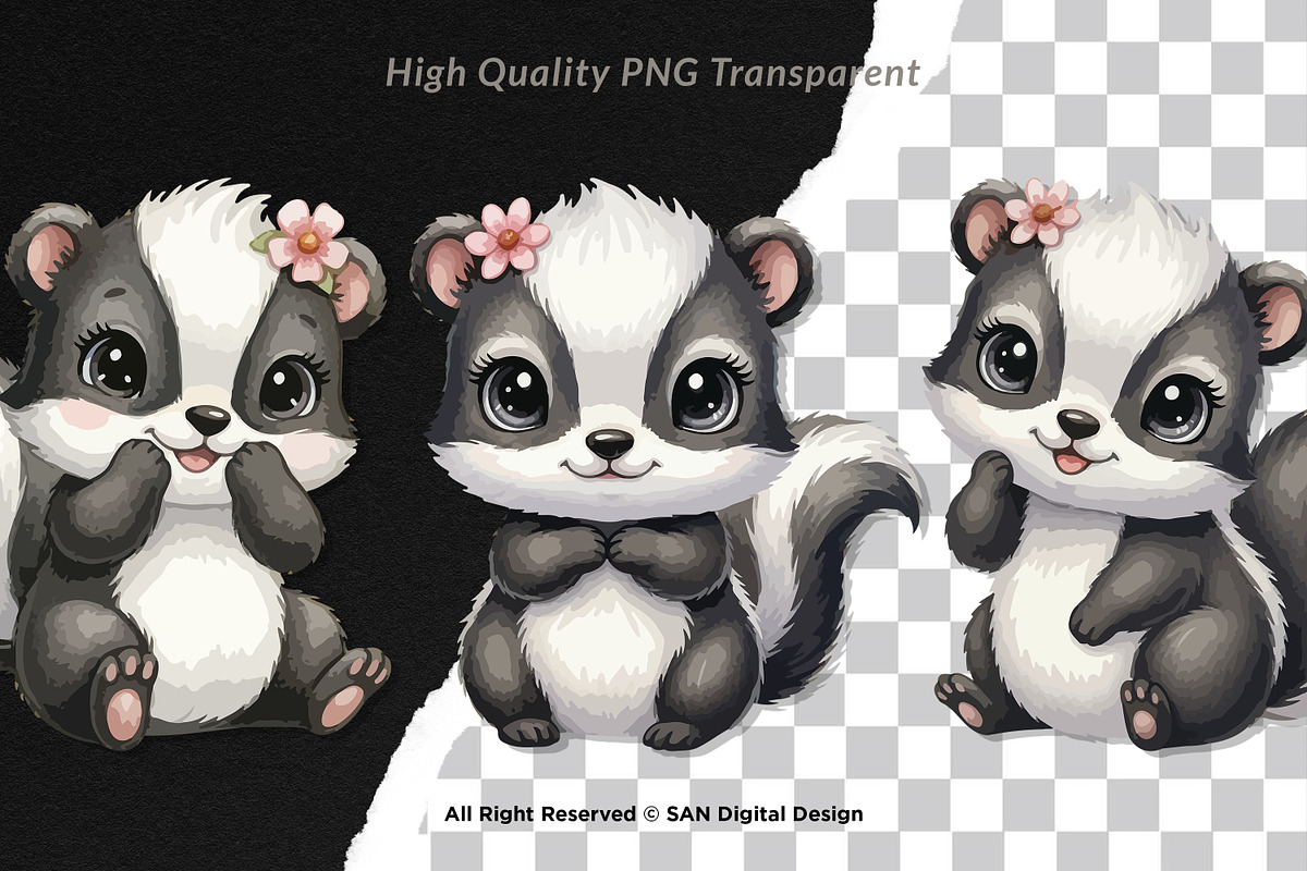 15 Bundle Watercolor Skunk Girl Cute, an Animal Illustration by Morspective (Photo 2 of 8)