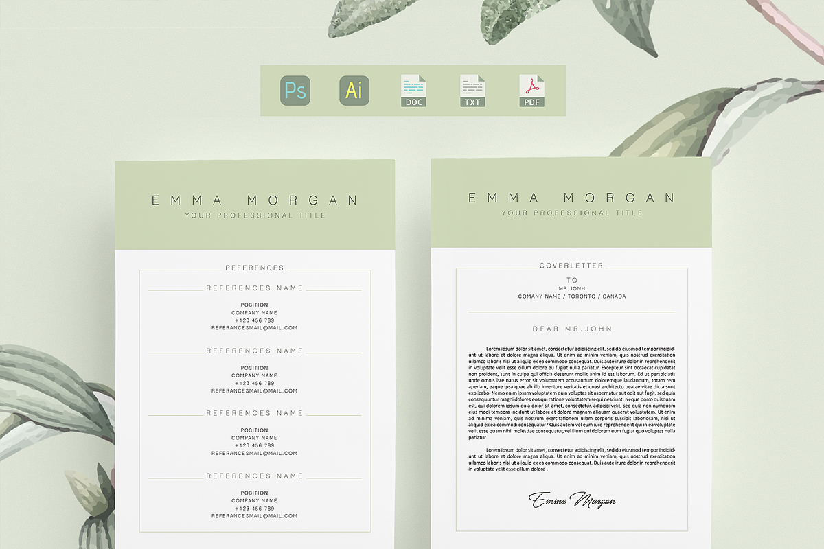 3 Page Green Resume / CV Template M, a Resume Template by Showy68 Template (Photo 5 of 6)