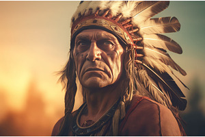 Native American Man At Sunset