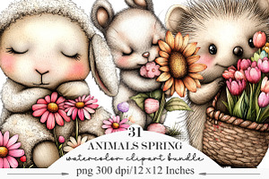 Whimsical Animals Spring Clipart, an Illustration by Designking