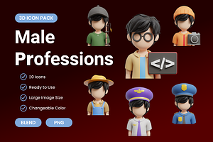 Male Professions 3D Icon Pack, a Characters & Person 3D Model by Bartama Graphic