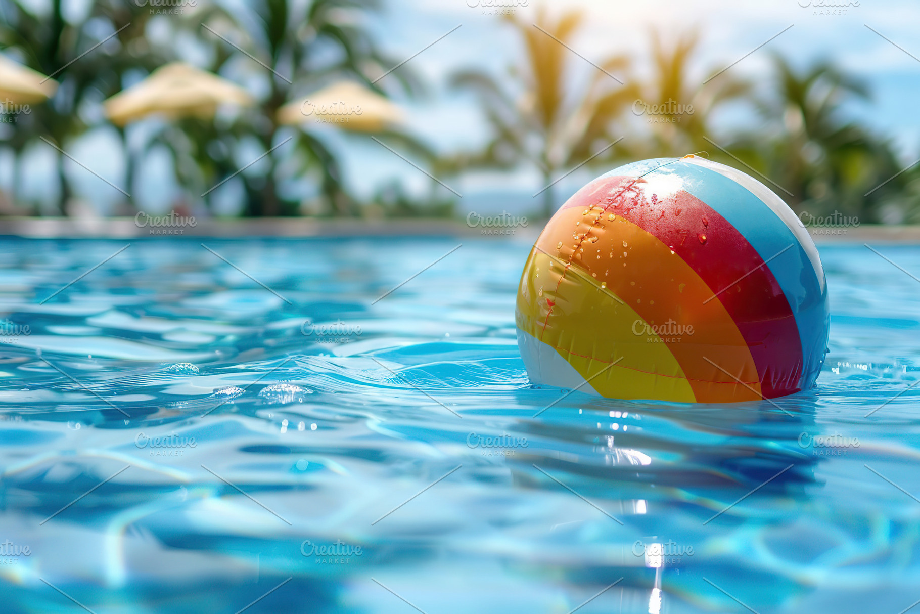Colorful beach ball in swimming pool, an Arts & Entertainment Photo by AlyaAnd