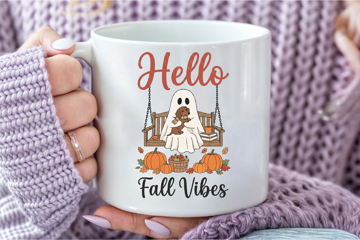Hello Fall Vibes Ghost PNG, an Object Illustration by DreamCafeArt (Photo 7 of 7)