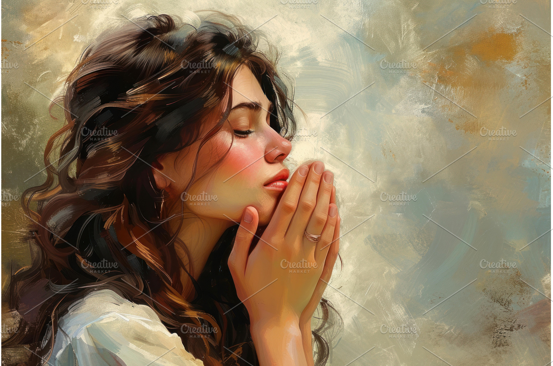 Serene Beautiful girl praying, a Person Photo by Ylivdesign