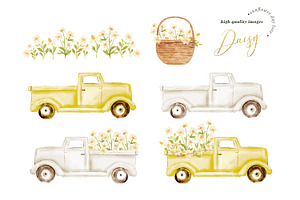 Daisy Flower Truck Clipart