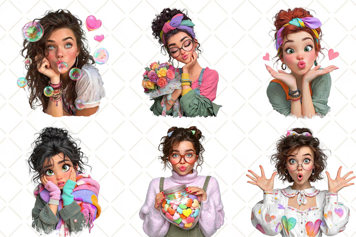 Whimsical Valentine Girl Clipart, an Illustration by Black Bird Studio (Photo 4 of 6)