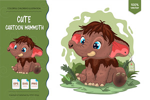 Cute cartoon mammoth. Tshirt, PNG., an Animal Illustration by KENO Mascots