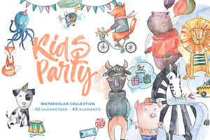 Kids party watercolor collection