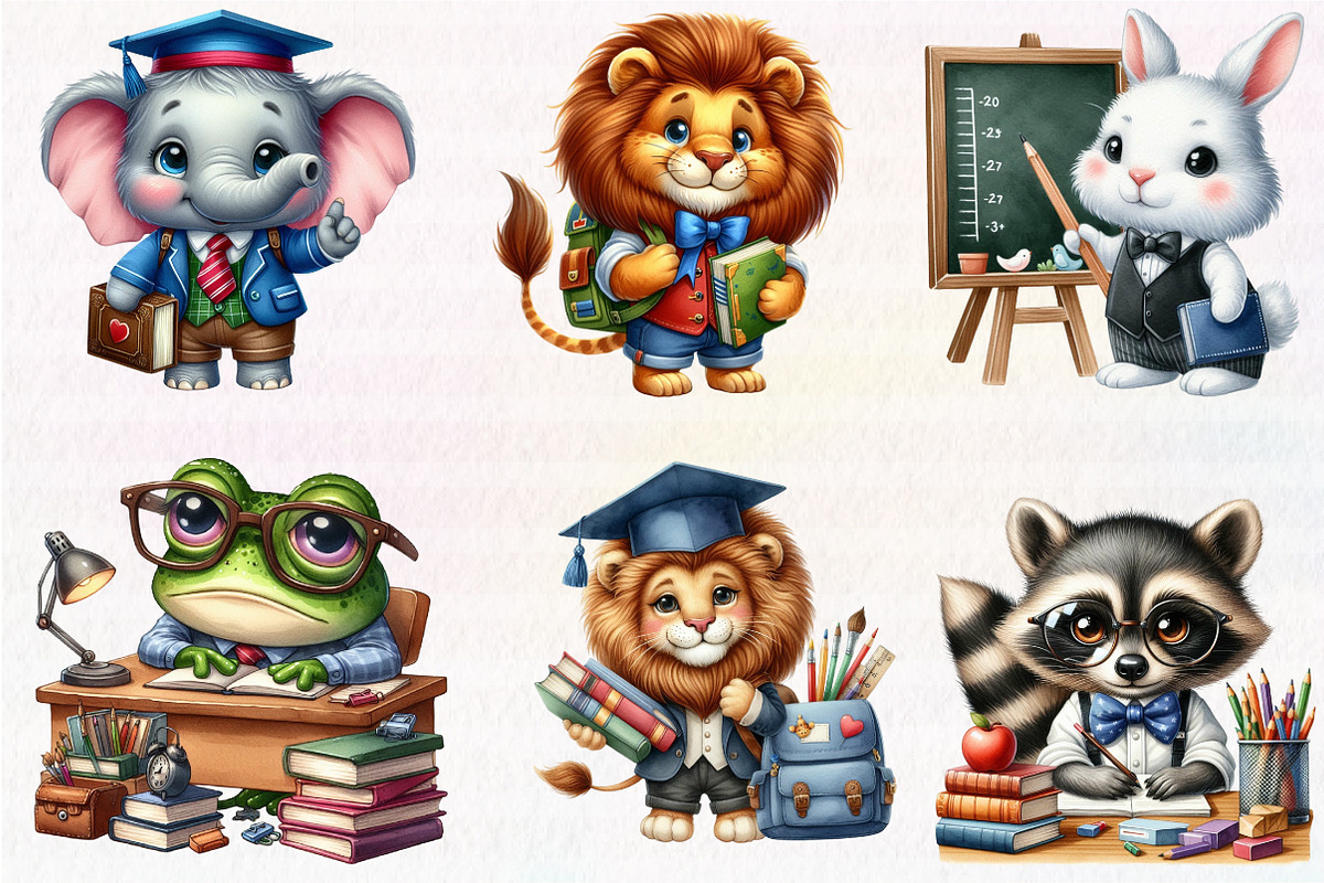 Cute Funny School Animals clipart, an Illustration by CreationArt (Photo 7 of 7)