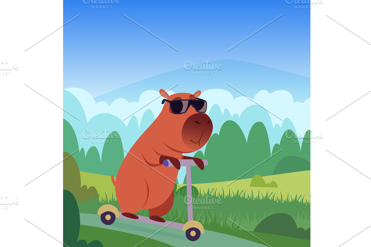Capybara. happy cute animal capybara, an Animal Illustration by Onyx