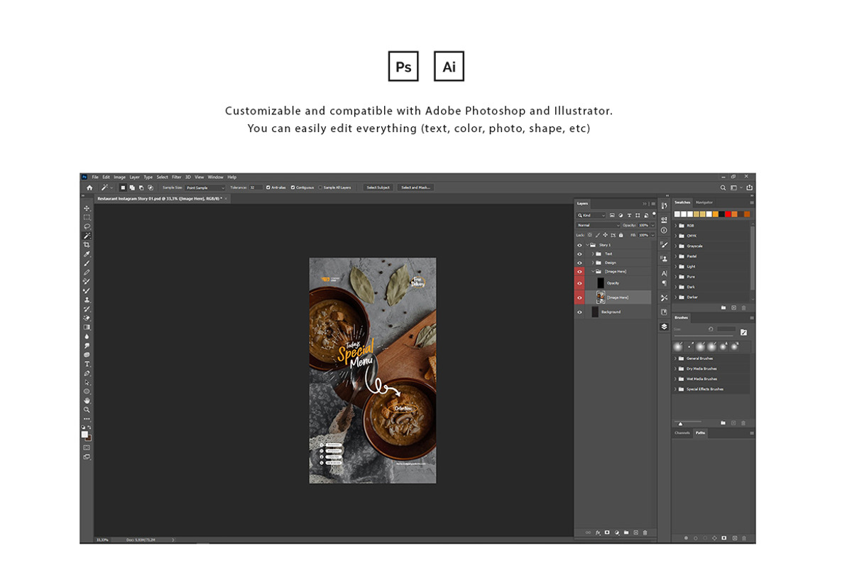Restaurant Instagram Post and Story, a Social Media Template by peterdraw (Photo 5 of 6)
