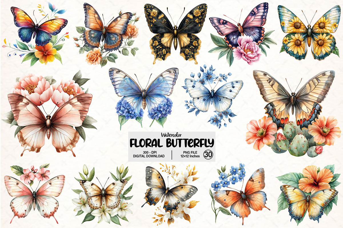 Floral Butterfly Png Bundle, an Illustration by Pixels.Craft (Photo 1 of 7)