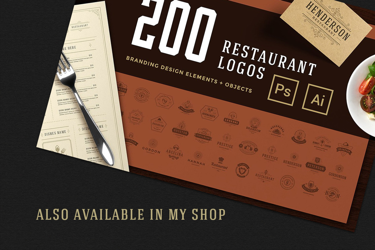 36 Restaurant Logos and Badges, a Branding & Logo Template by Vasya Kobelev (Photo 12 of 12)