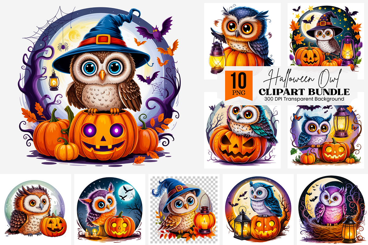 Halloween Owl Sublimation PNG Bundle, a Graphic by Clipart Bloom (Photo 1 of 11)
