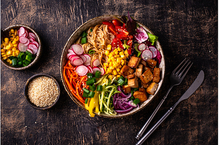 Vegan healthy poke bowl with tofu