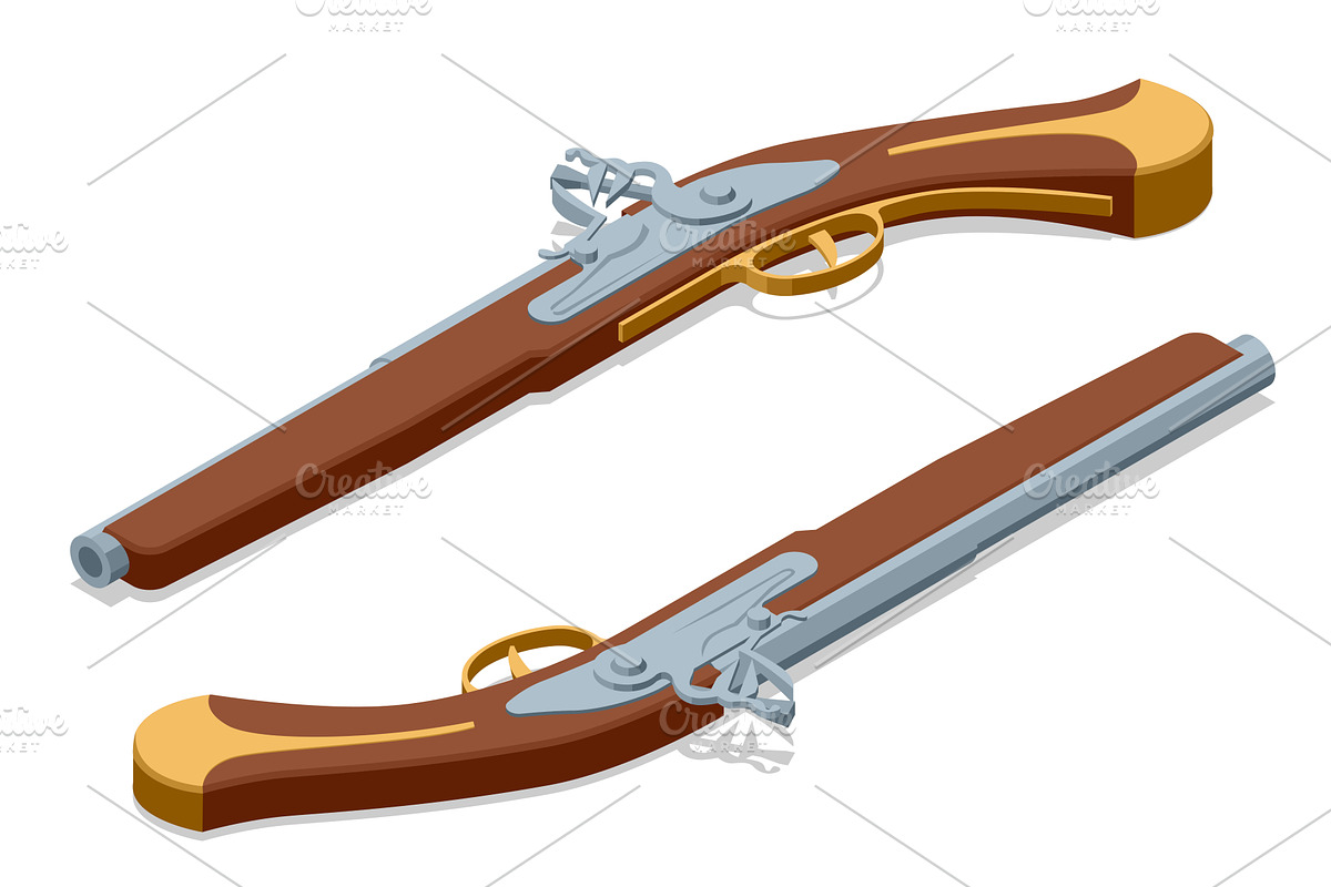 Flintlock Pistols. Isometric set of, a Texture Illustration by Golden Sikorka