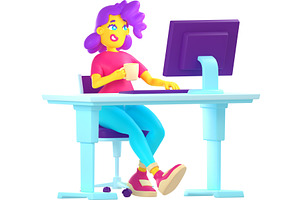 3d woman character work on computer, a Characters & Person 3D Model by art PVP - market