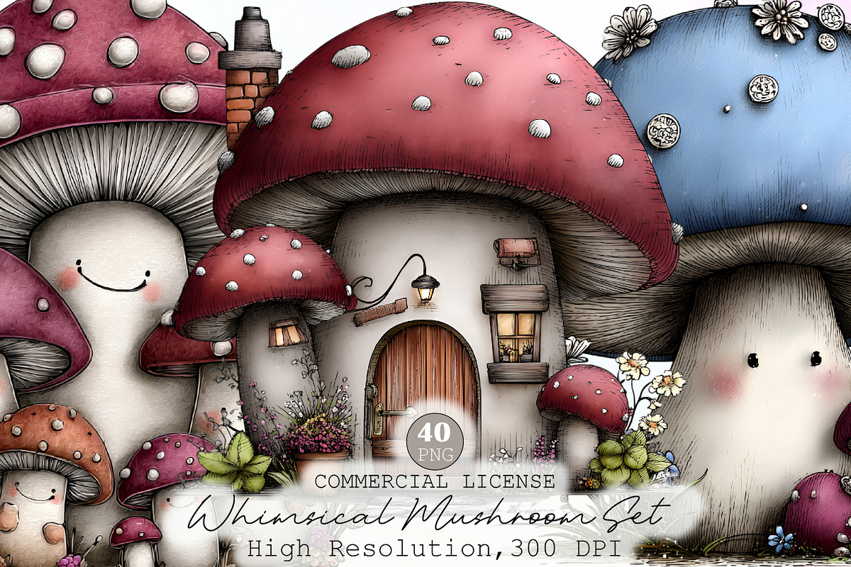 Watercolor Whimsical Mushroom Clipar, an Illustration by Sublimation Artist (Photo 1 of 6)