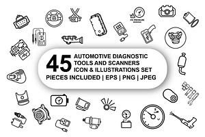 Automotive diagnostic tools Icon Set, an Outline Icon by Nurlan's shop