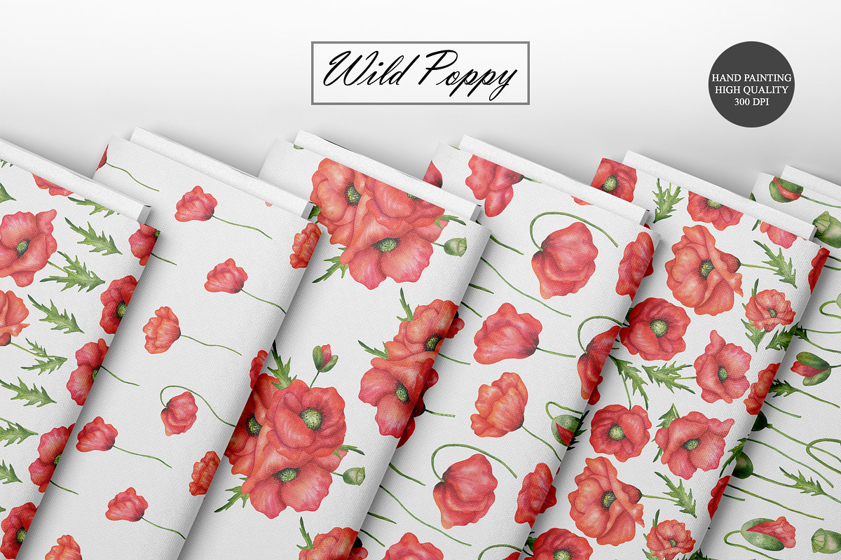 Watercolor Poppy Seamless Patterns, an Illustration by OlDm_Shop (Photo 9 of 10)