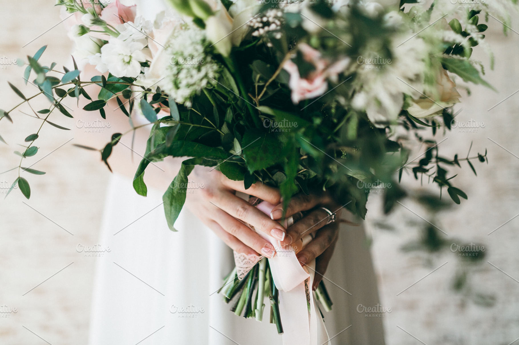 Woman hold a bunch of flowers. Artwork, a Nature Photo by Stahov