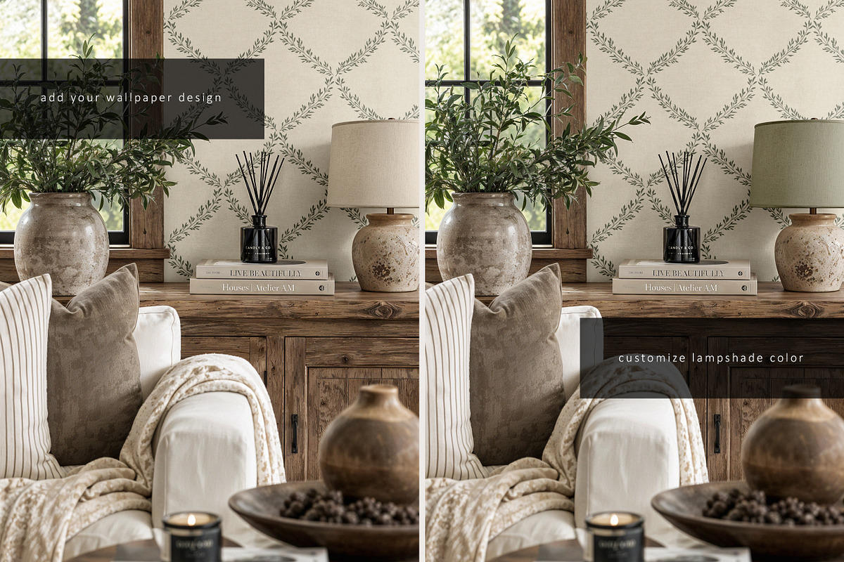 Rustic Farmhouse Wallpaper Mockup, a Household Mockup by LinnestCreative (Photo 2 of 6)