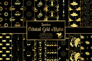 Celestial Gold Mystic Digital Paper, an Illustration by Digital Curio