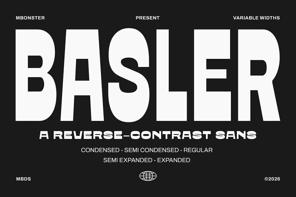 Basler - Reverse Contrast Sans, a Sans Serif Font by Mbonster Design Studio (Photo 1 of 15)