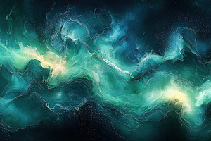 Abstract swirling teal and blue nebula with glowing light center and cosmic tex, an Abstract Photo by José Manuel Gelpi