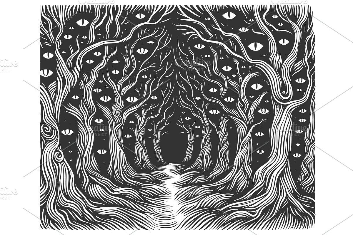 Surreal Forest Watching Eyes vector, an Object Illustration by AlexArt