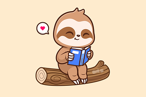 Cute Sloth Reading Book On Branch, an Animal Illustration by Catalyst Labs