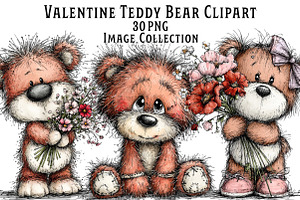 Valentine's Teddy Bear Clipart, an Illustration by Dream Creation