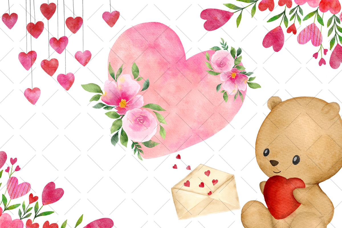 Watercolor Valentines Day Clipart, an Illustration by NancyDzines (Photo 4 of 4)