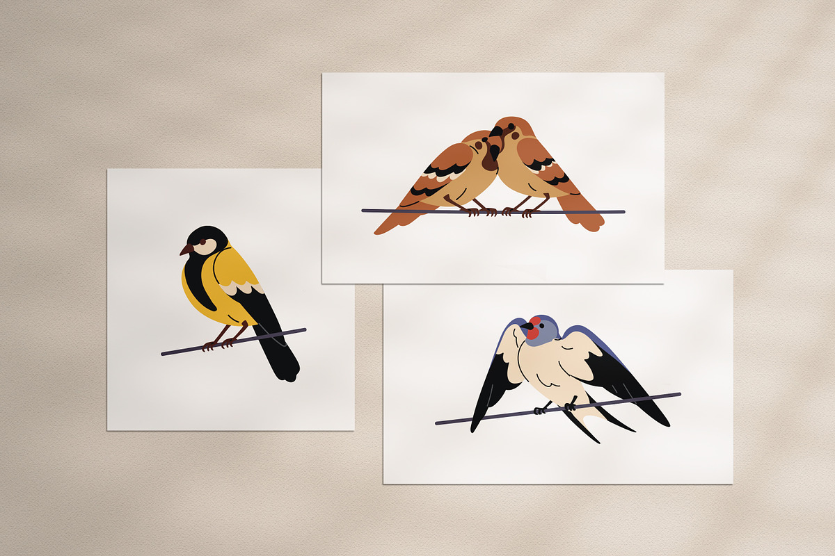 Different birds sitting on wires set, an Animal Illustration by Good Studio (Photo 5 of 5)