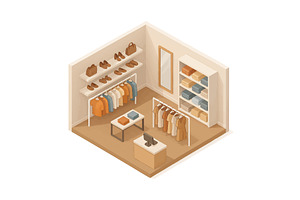 Isometric clothing store interior, an Object Illustration by AlexArt
