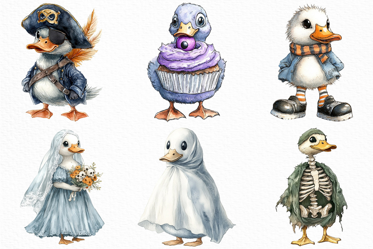 Watercolor Halloween Ducks Clipart, an Illustration by Craft Nest (Photo 4 of 6)