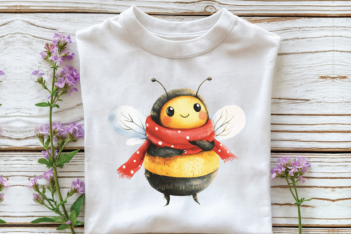 Watercolor Cute Christmas Bee PNG, a Work Illustration by CraftArtStudio (Photo 5 of 6)