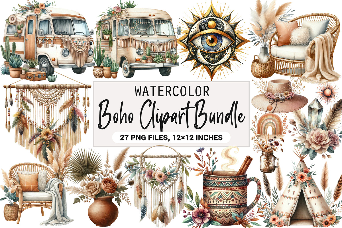 Boho Clipart Bundle PNG, an Illustration by DreamArtGraphic (Photo 1 of 7)
