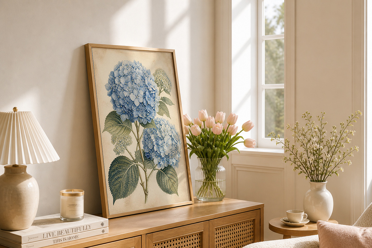 Vintage Blue Hydrangea Botanical Art, a Decorative Illustration by elfy creative (Photo 3 of 6)