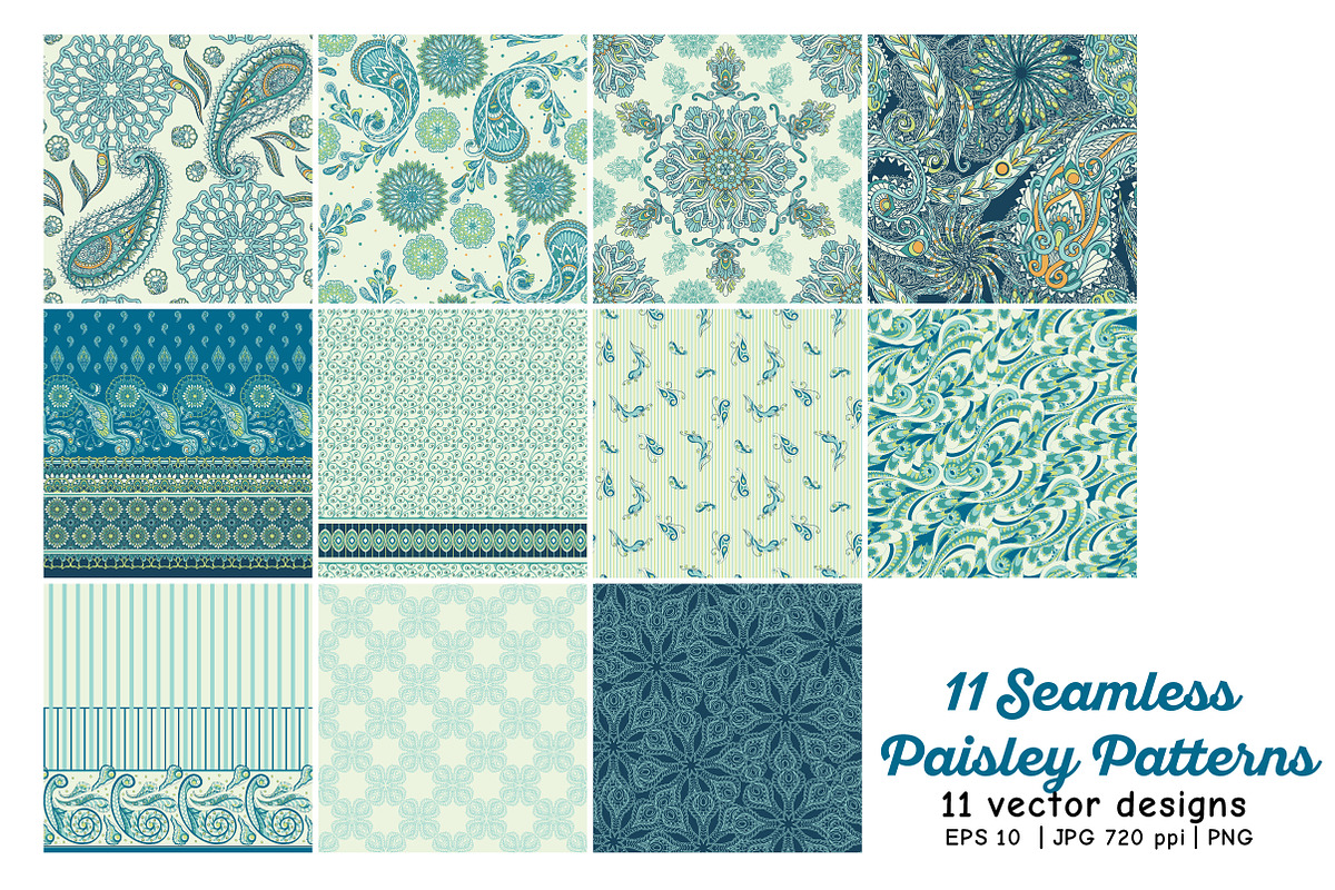 11 Paisley Seamless Patterns, a Pattern Graphic by Elen-Lane (Photo 2 of 5)