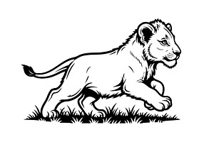Vector of lion cub running playfully, an Animal Illustration by yod67