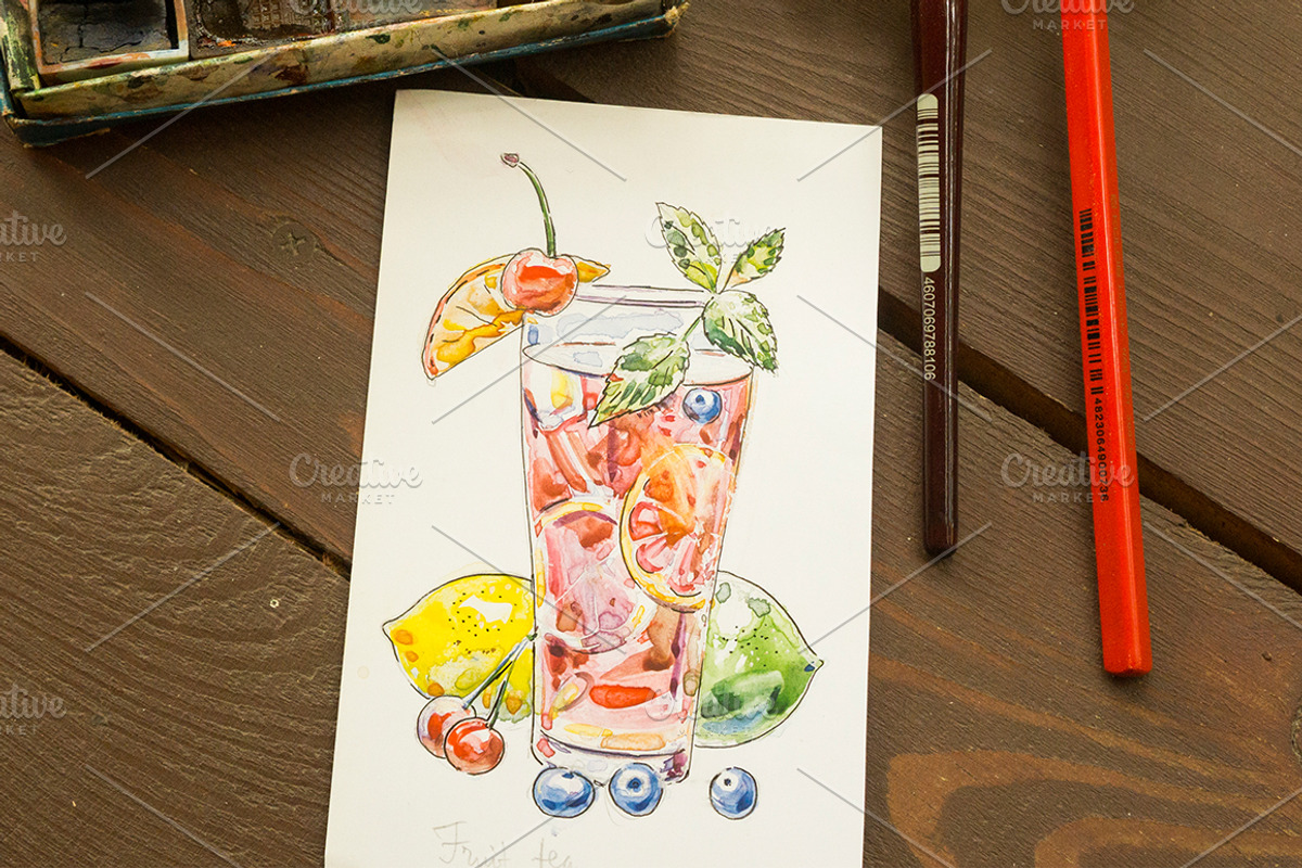 Watercolor drinks vector set, an Illustration by miminoshka (Photo 5 of 7)