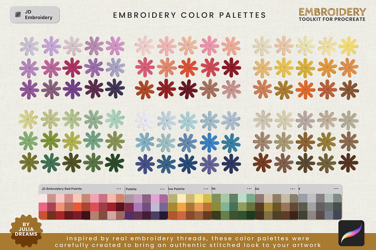 Embroidery Toolkit Procreate Brushes, a Brush Add-On by Julia Dreams (Photo 9 of 9)