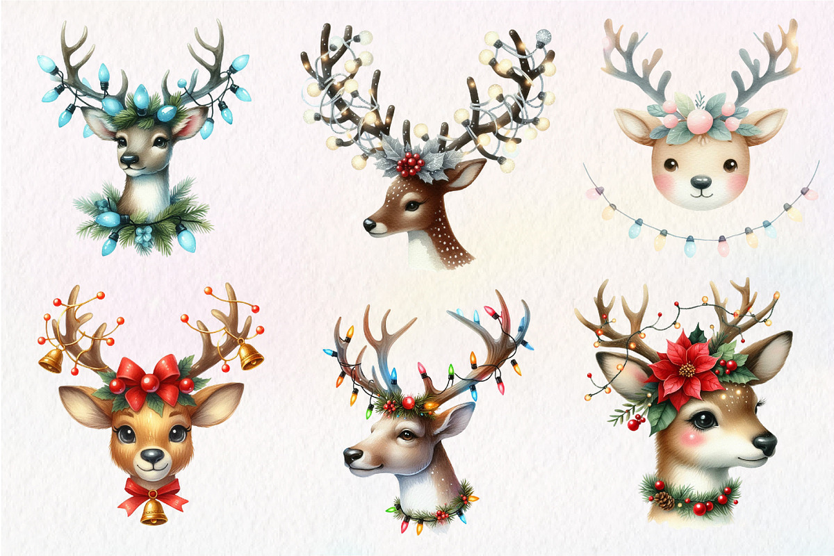 Reindeer Face Christmas Clipart, an Illustration by Dream Creation (Photo 2 of 7)