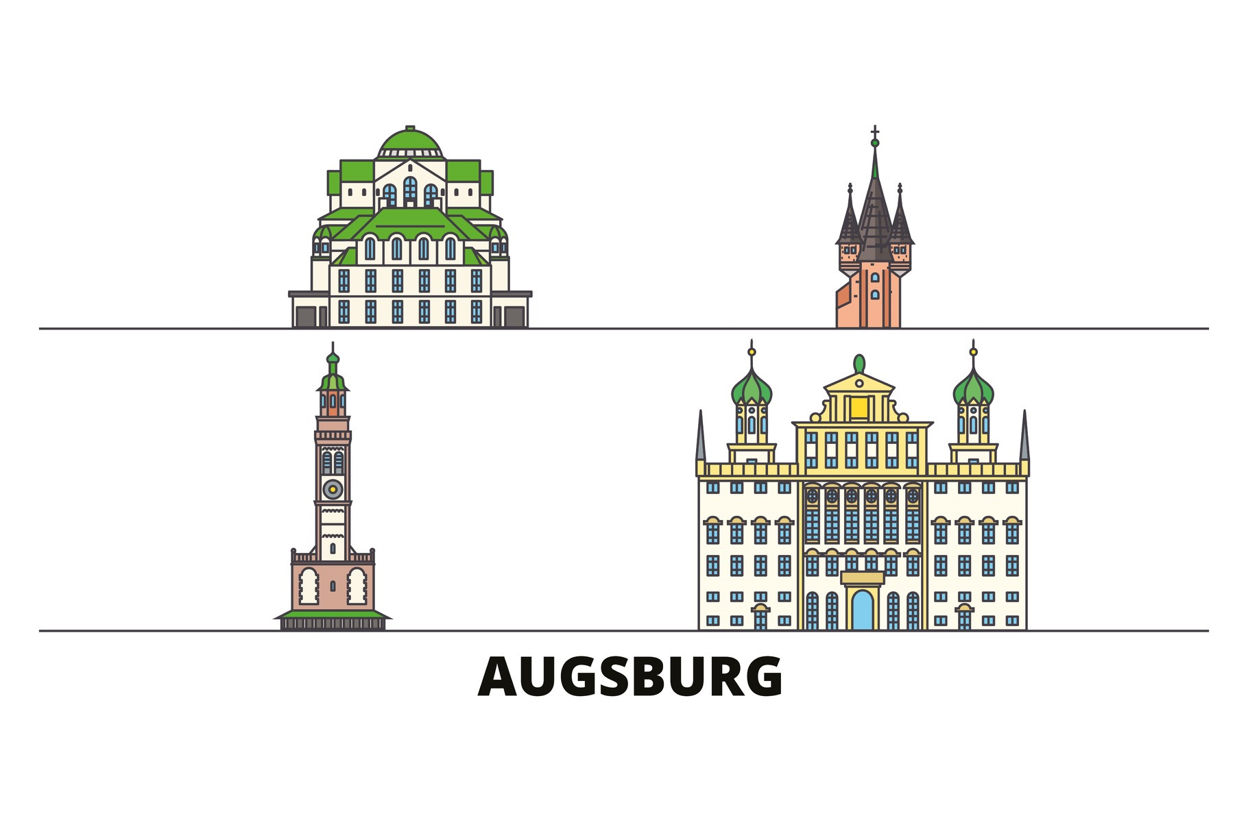 Germany, Augsburg flat landmarks | Work Illustrations ~ Creative Market