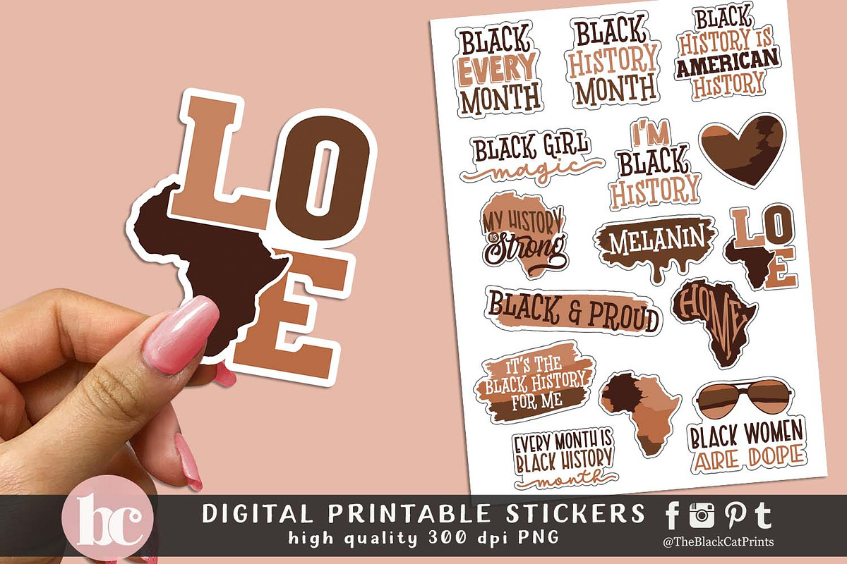 Black History Month Stickers PNG EPS, a Seasonal Illustration by TheBlackCatPrints (Photo 2 of 2)