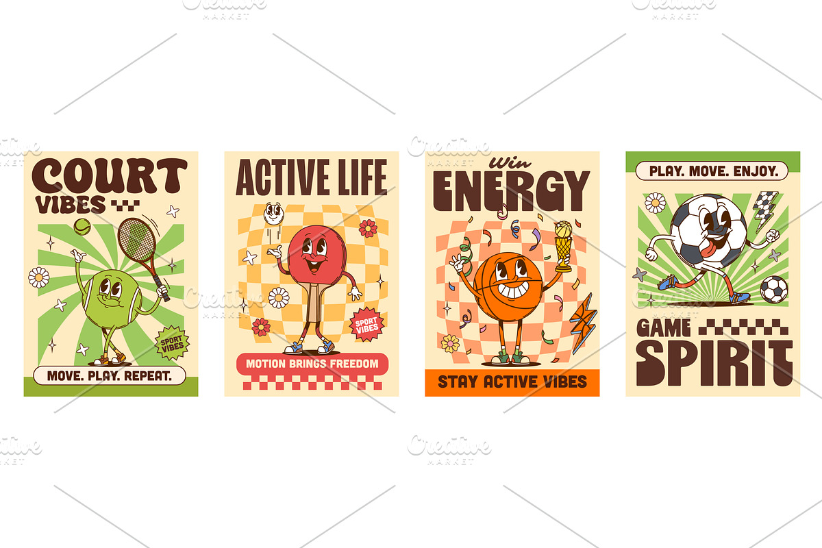 Sports y2k groovy hippie posters, a Sport Illustration by Buch&Bee