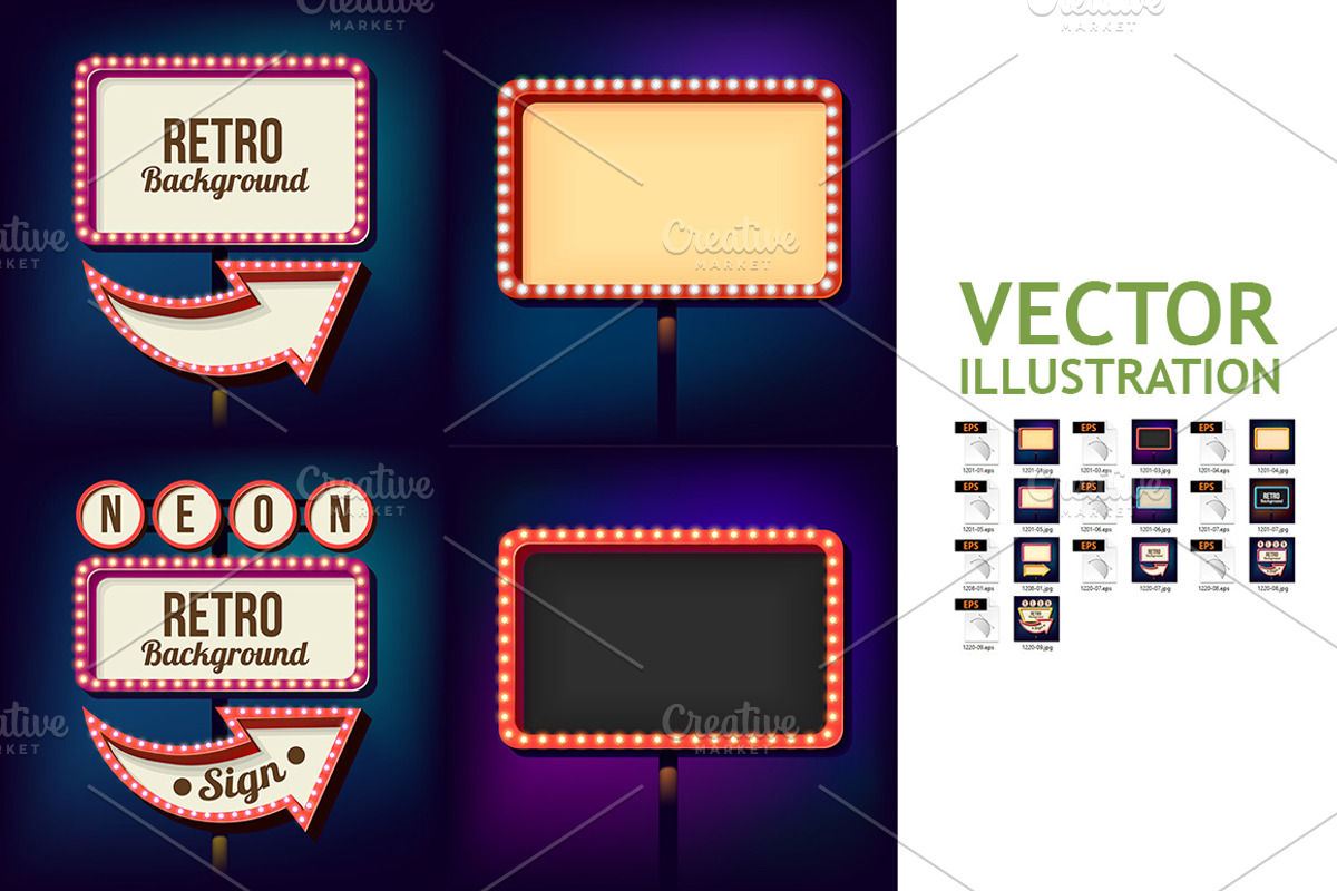10 Night Retro Billboard with Lights, a Decorative Illustration by Sabelskaya