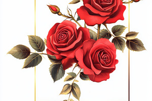 Red roses and golden geometric line, an Abstract Photo by Pixeness Studio
