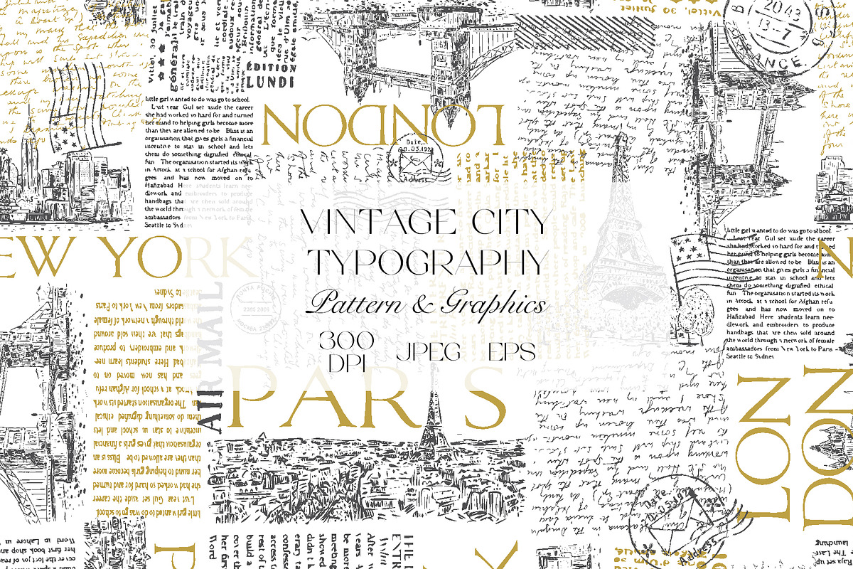 Vintage Travel Typography Pattern, a Pattern Graphic by StudioGlouna (Photo 1 of 7)